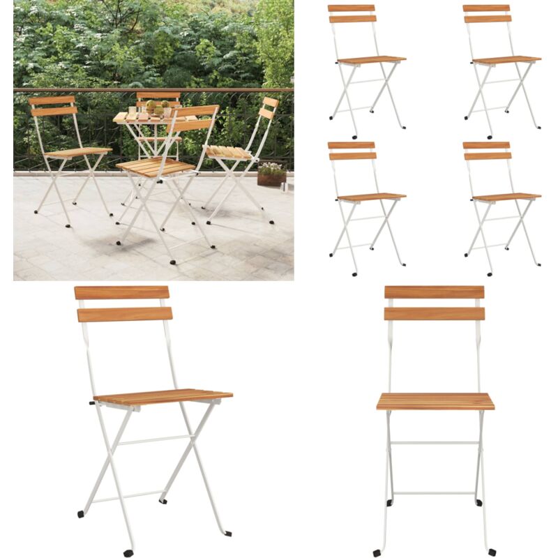 Chaises de bistrot pliantes lot de 4 Bois d'acacia solide acier - Chaise Bistro - Chaise Pliante - Mobilier De Jardin - Table Et Chaises - Acacia