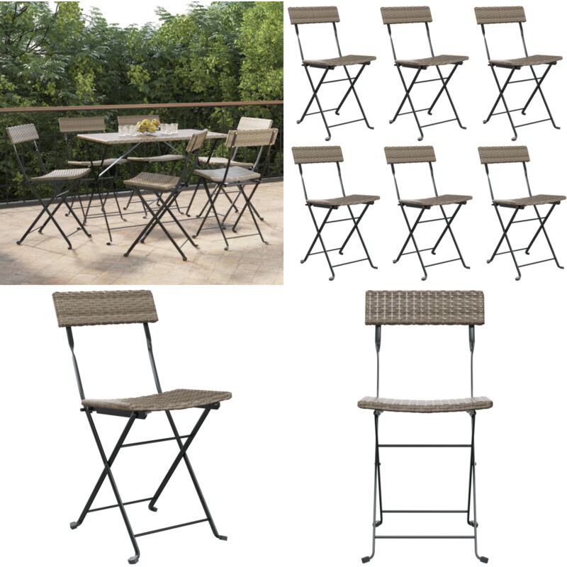 Chaises de bistrot pliantes lot de 6 Gris Résine tressée acier - Chaise Bistro - Chaise Pliante - Mobilier De Jardin - Résine Tressée - Chaise