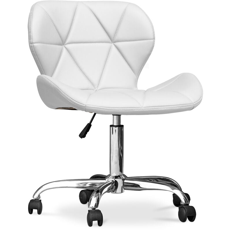 Chaise de bureau à roulettes - Chaise de bureau pivotante - Tapissée en simili cuir - Wito Blanc