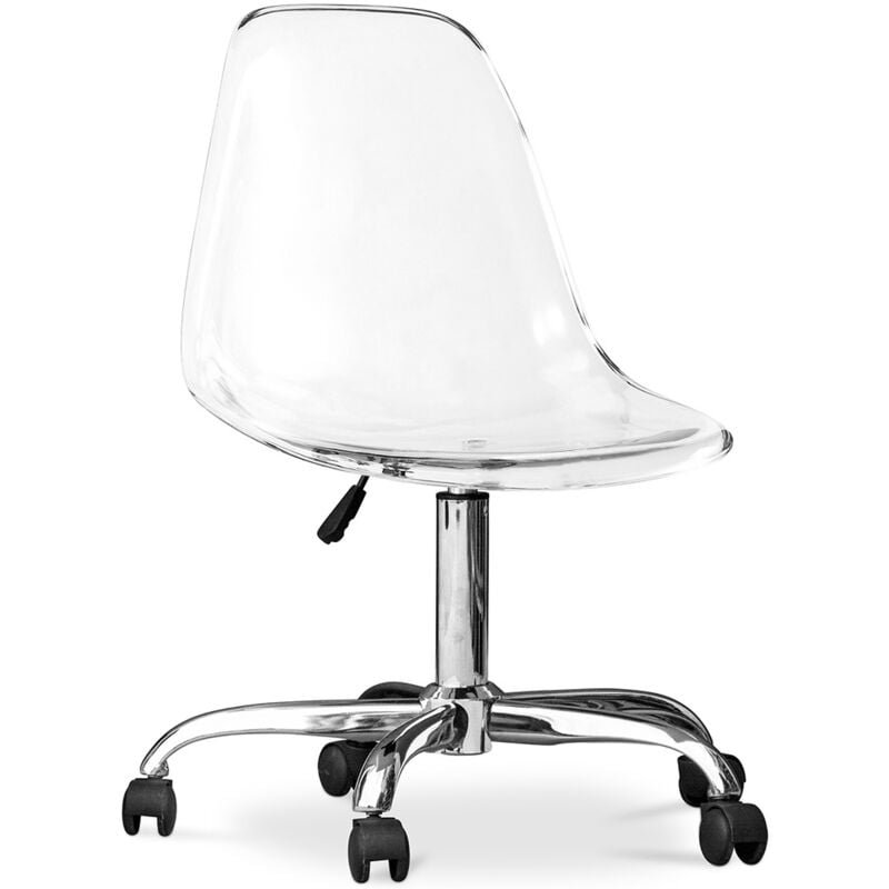 privatefloor - chaise de bureau à roulettes transparentes - chaise de bureau pivotante - lucy transparent - acier, pc, nylon - transparent