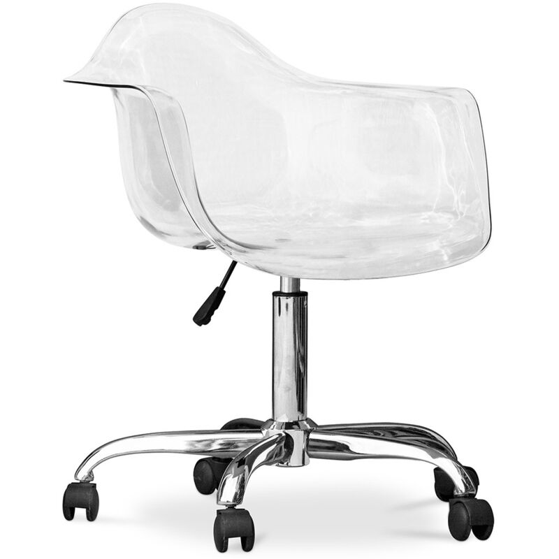 Privatefloor - Chaise de bureau avec accoudoirs transparents - Chaise de bureau pivotante avec roulettes - Grev Gris transparent Privatefloor - Chaise de bureau avec accoudoirs transparents - Chaise de bureau pivotante avec roulettes - Grev Gris transparent