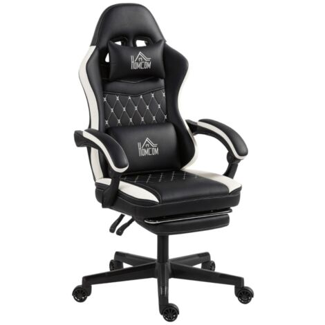 Chaises de bureau pivotantes-Revêtement cuir synthétique noir et blanc-Régulation hauteur-Repose-pieds