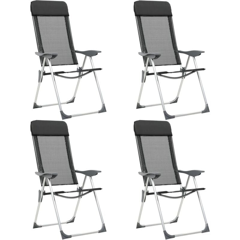 Chaises pliables de camping 4 pcs Noir Aluminium