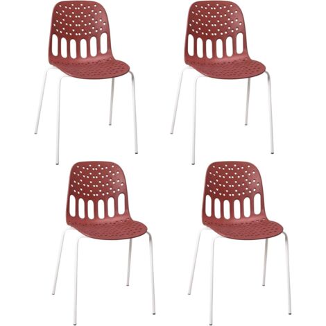 Chaises de Cuisine Design, Lot de 4, Empilable, Assise ajourée et Pied, métal KIO (Rouge-Blanc)
