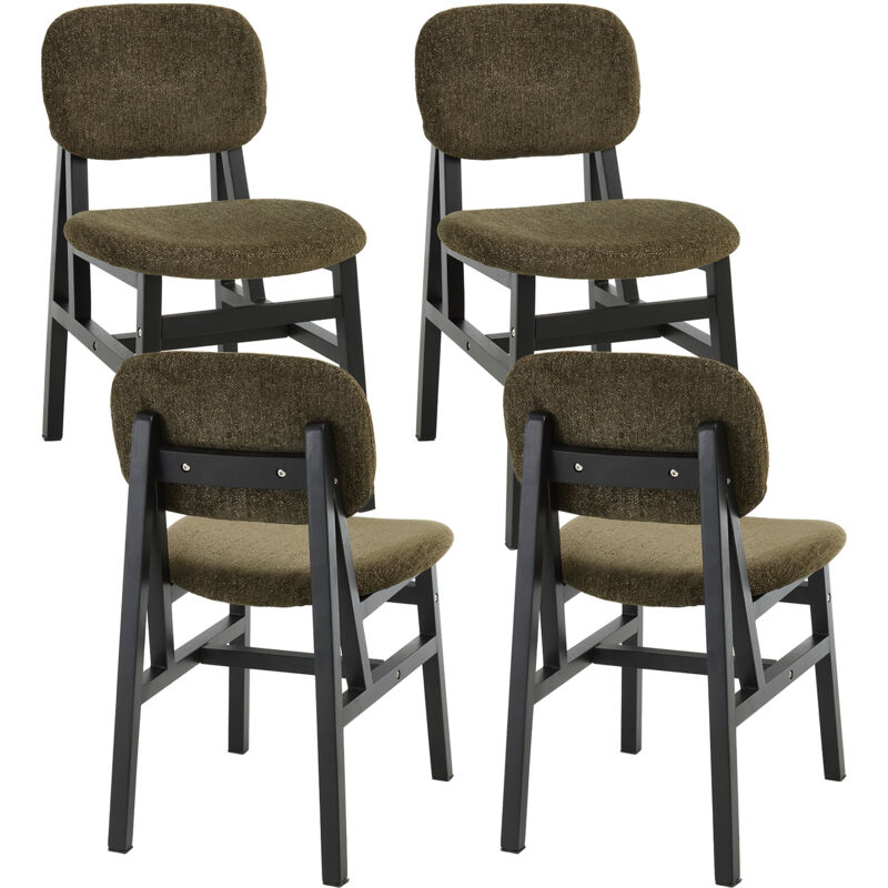 Wahson Lot de 4 Chaises de Cuisine en Chenille, Chaises de Salle à Manger Vintage avec Pieds en Bois pour Cuisine/Chambre, Vert