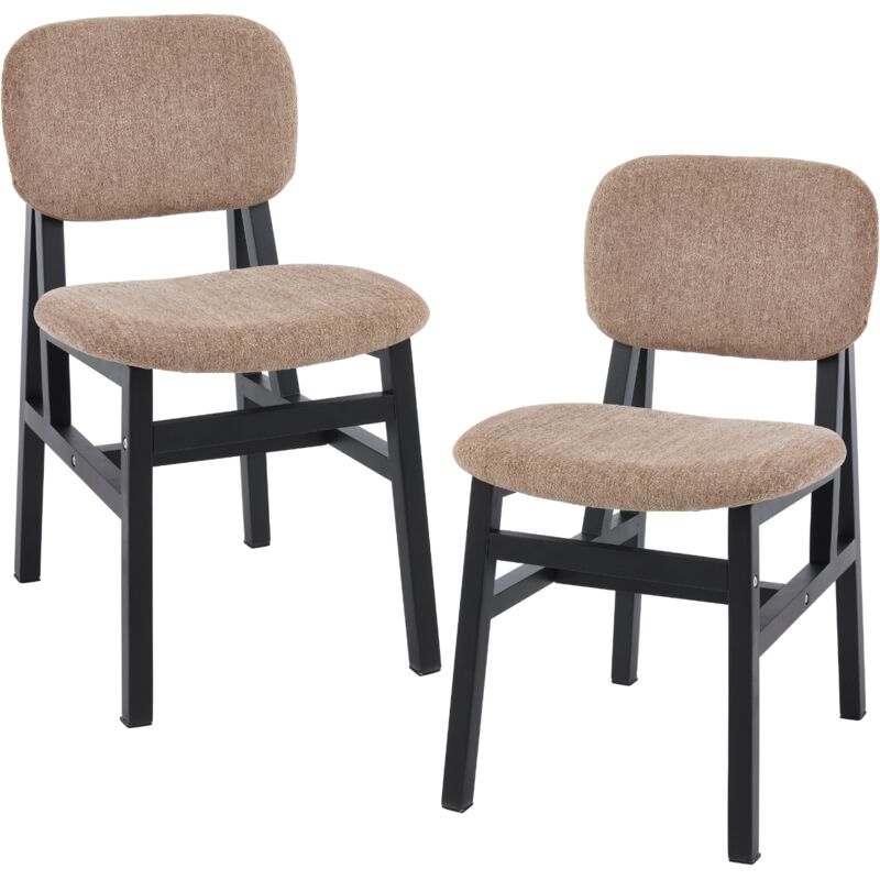 Wahson Lot de 2 Chaises de Cuisine en Chenille, Chaises de Salle à Manger Vintage avec Pieds en Bois pour Cuisine/Chambre, Marron
