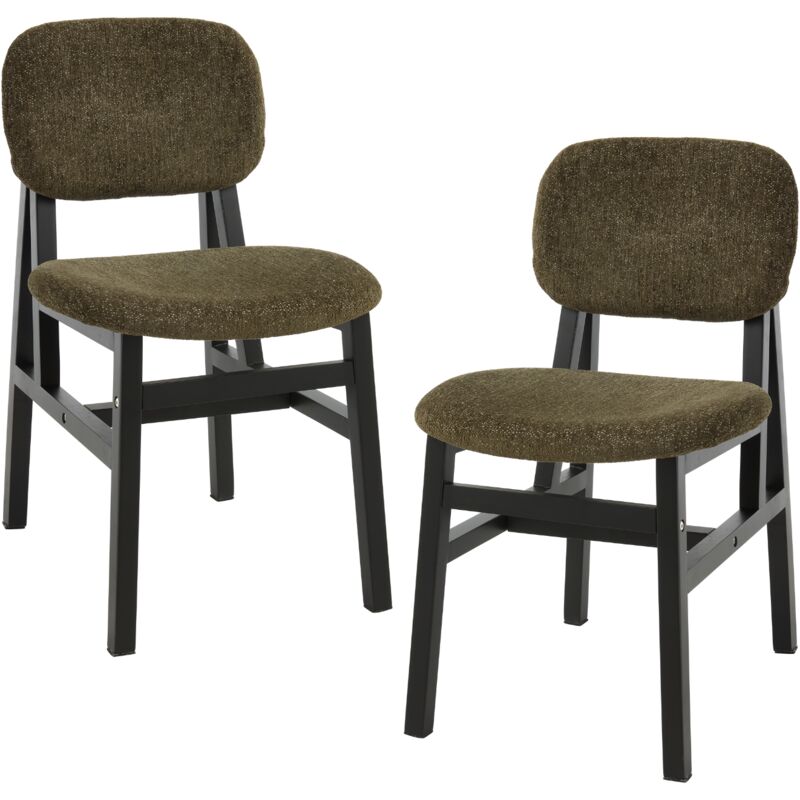 Wahson Lot de 2 Chaises de Cuisine en Chenille, Chaises de Salle à Manger Vintage avec Pieds en Bois pour Cuisine/Chambre, Vert