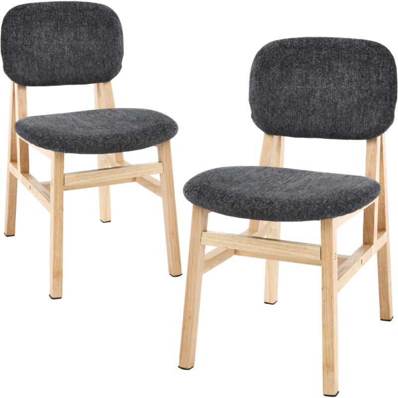 Wahson Lot de 2 Chaises de Cuisine en Chenille, Chaises de Salle à Manger Vintage avec Pieds en Bois pour Cuisine/Chambre, Gris