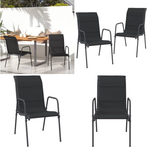 VidaXL Chaises De Jardin Lot De 2 Noir 55x61,5x90cm Textilène Et Acier 364099 - Jardin