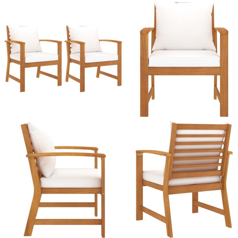 Chaises de jardin lot de 2 et coussin crème Bois acacia massif - Chaise De Jardin - Fauteuil De Jardin - Meubles De Jardin - Mobilier Extérieur