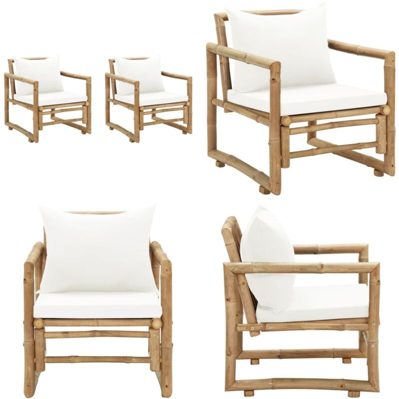 Chaises de jardin lot de 2 avec coussins et oreillers Bambou - Chaise De Jardin - Mobilier De Jardin - Chaise En Bambou - Fauteuil De Jardin - Set De