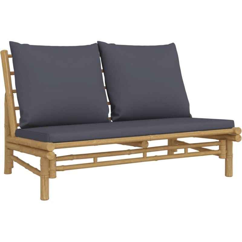 Banc de jardin avec coussins gris foncé bambou