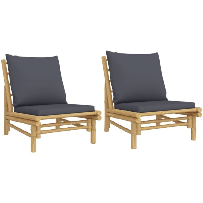 Vidaxl - Chaises de jardin lot de 2 avec coussins gris foncé bambou