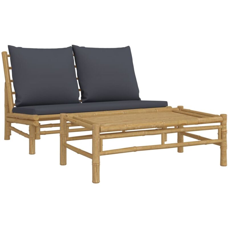 Vidaxl - Set Salotto Da Giardino 2pz Con Cuscini Grigio Scuro Bambù
