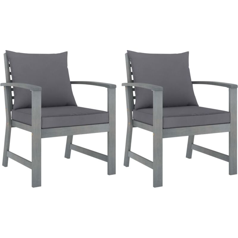 Chaises de jardin lot de 2 avec coussins gris foncé Bois acacia Vidaxl