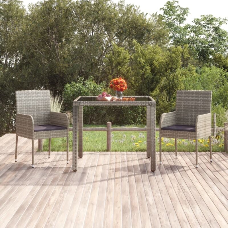 Jinlefu - Chaises de jardin avec coussins 2 pcs Résine tressée Gris