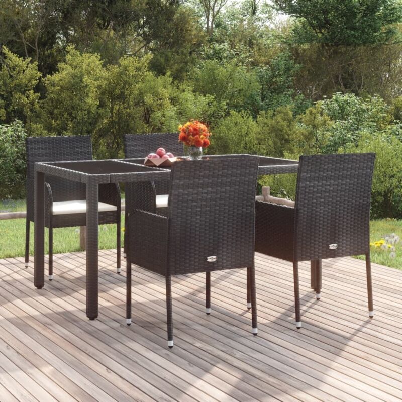 Jinlefu - Chaises de jardin 4 pcs avec coussins Résine tressée Noir