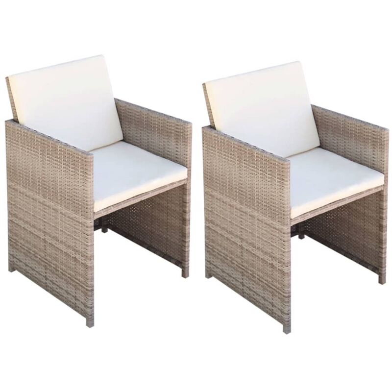 Chaises de jardin lot de 2 avec coussins Résine tressée Beige Vidaxl
