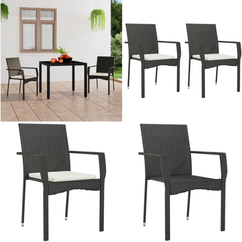 Chaises de jardin lot de 2 avec coussins Résine tressée Noir - Chaise De Jardin - Meubles De Jardin - Fauteuil De Jardin - Résine Tressée - Design