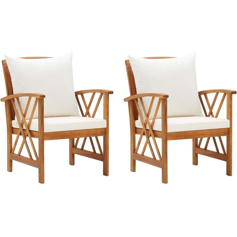 INLIFE Chaises de jardin avec coussins 2 pcs Bois d'acacia massif