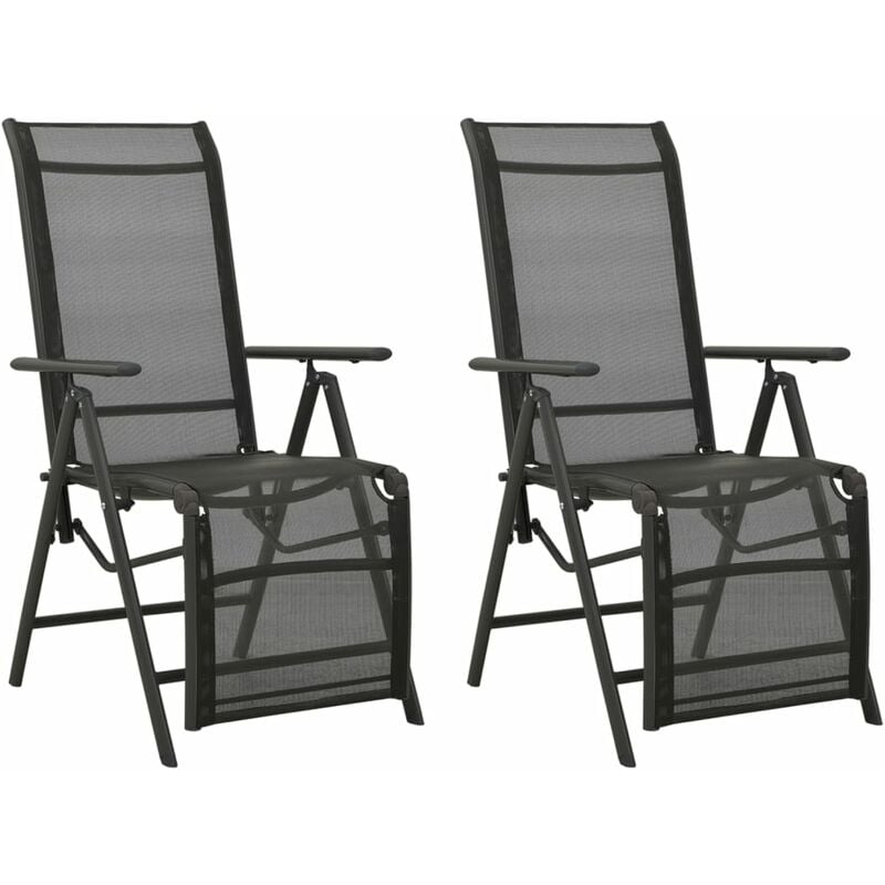 Chaises inclinables de jardin 2 pcs Textilène et aluminium Noir