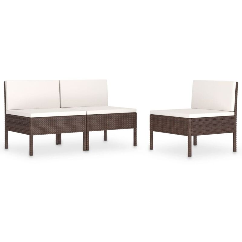 Vidaxl - Chaises de jardin 3 pcs avec coussins Résine tressée Marron