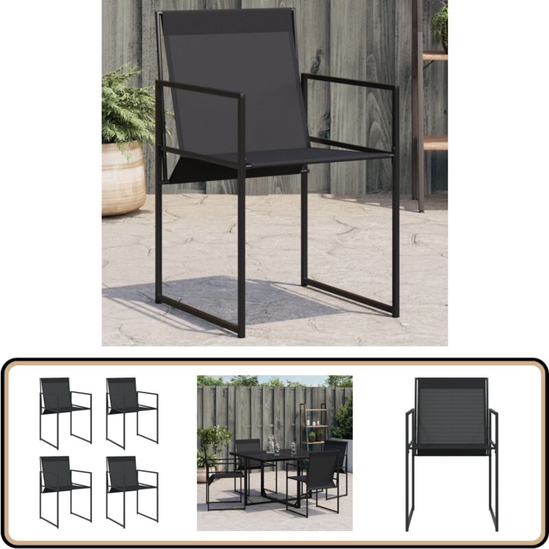 Chaises de jardin 4 pcs noir acier et textilène - Chaise De Jardin - Fauteuil De Jardin - Mobilier De Jardin - Terrasse - Extérieur