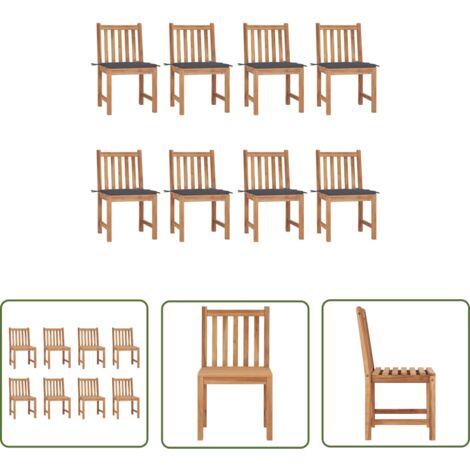 Chaises de jardin 8 pcs avec coussins Bois de teck massif 11