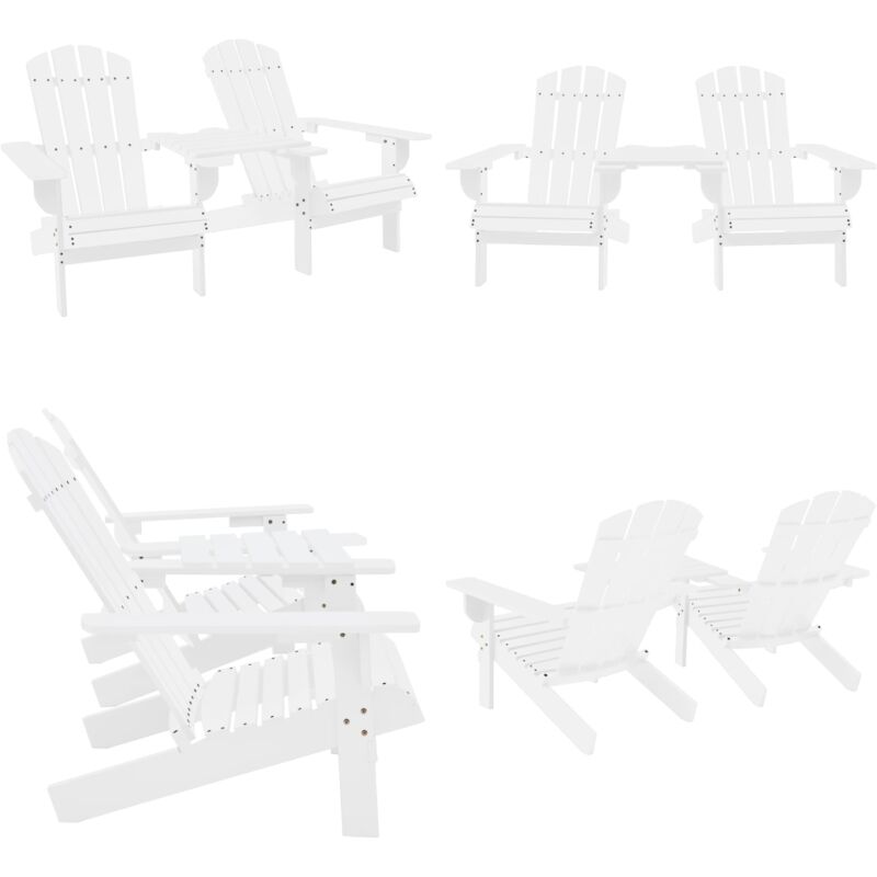 Chaises de jardin Adirondack avec table bois de sapin blanc - Chaise Adirondack - Chaise De Jardin - Mobilier De Jardin - Chaise Extérieure