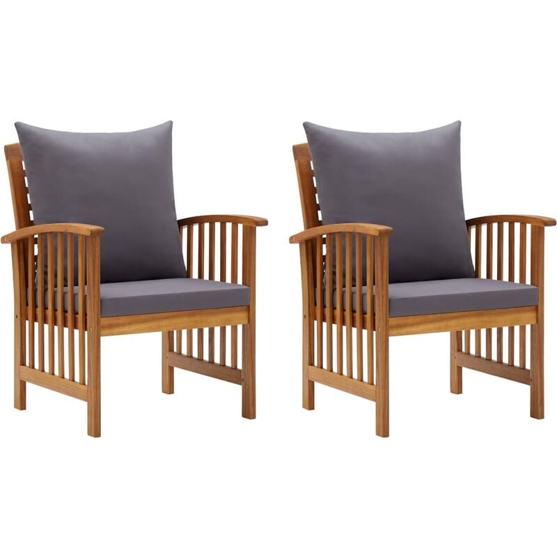Chaises de jardin avec coussins 2 pcs Bois d'acacia massif