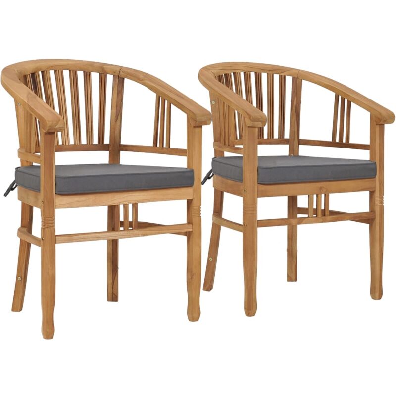 Chaises de jardin avec coussins 2 pcs Bois de teck solide - Brun