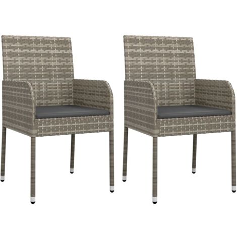 Chaises de jardin avec coussins 2 pcs Résine tressée Gris