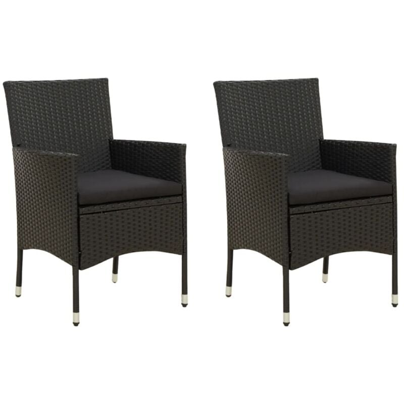 Chaises de jardin lot de 2 avec coussins Résine tressée Noir Vidaxl