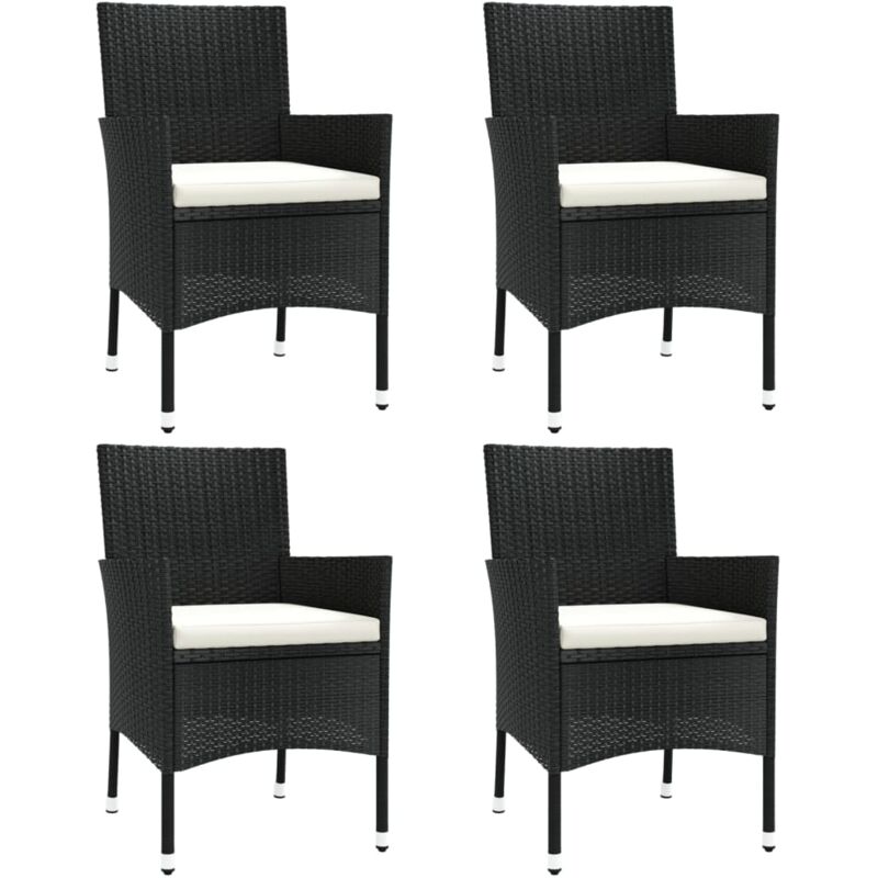 Chaises de jardin avec coussins lot de 4 Résine tressée Noir Vidaxl