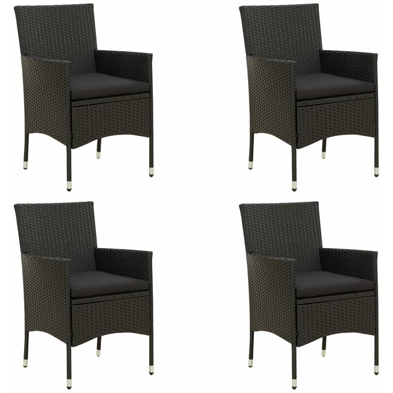 Chaises de jardin avec coussins lot de 4 Résine tressée Noir Vidaxl