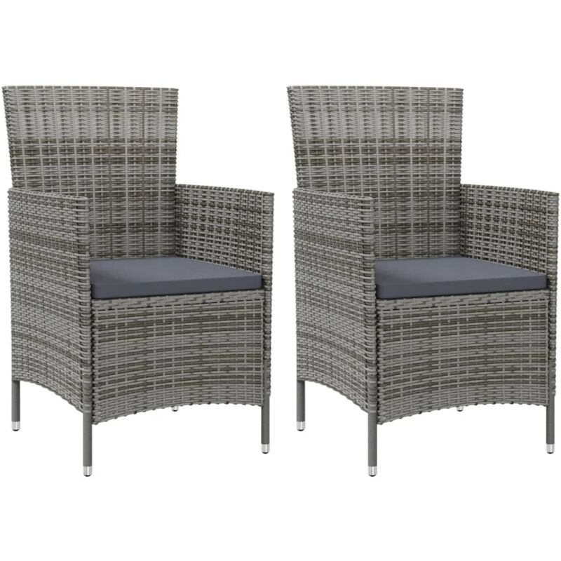 Chaises de jardin avec coussins lot de 2 Résine tressée Gris Vidaxl