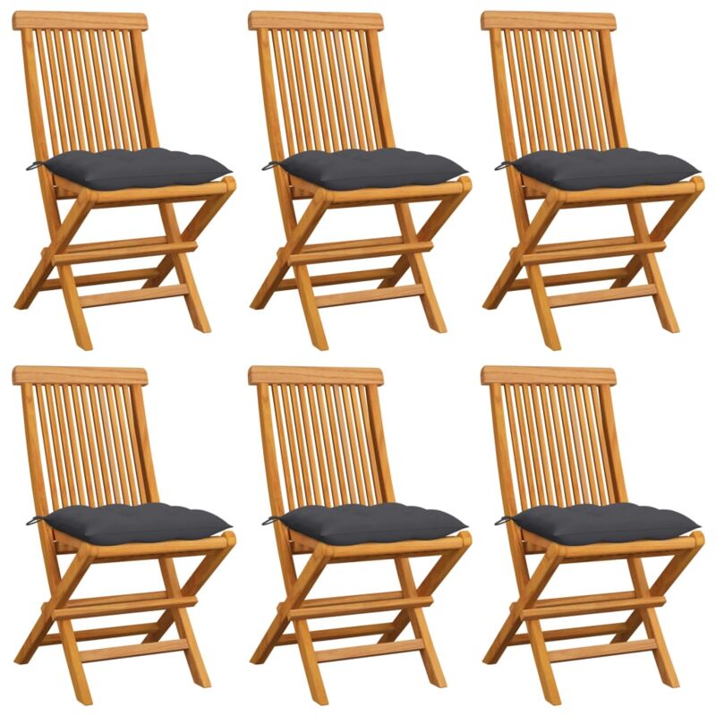 Vidaxl - Chaises de jardin et coussins anthracite lot de 6 Bois de teck