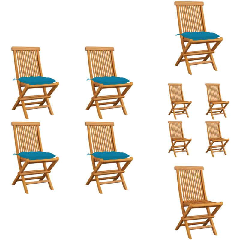 Vidaxl - Chaises de jardin avec coussins bleu clair lot de 4 Teck massif - Chaise De Jardin Pliable - Chaise De Jardin En Bois - Mobilier De Jardin