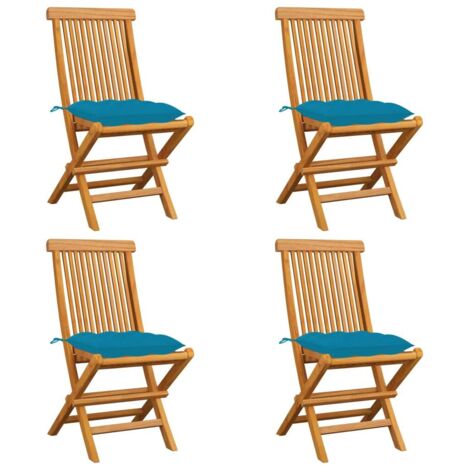 Chaises de jardin avec coussins bleu clair lot de 4 Teck massif vidaXL