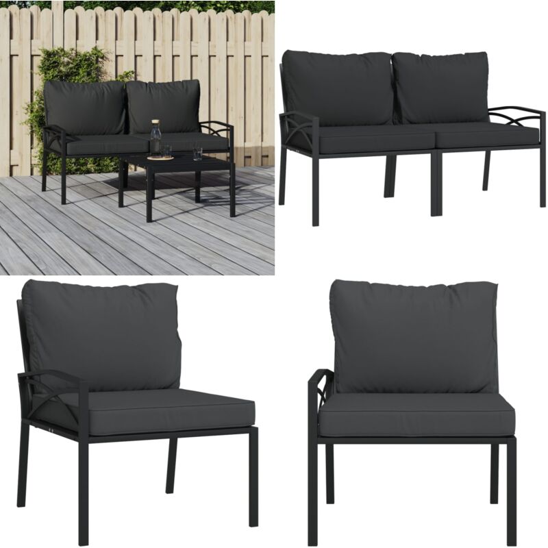 Chaises de jardin avec coussins gris lot de 2 62x75x79 cm acier - Chaise De Jardin - Fauteuil De Jardin - Mobilier De Jardin - Ensemble Salon