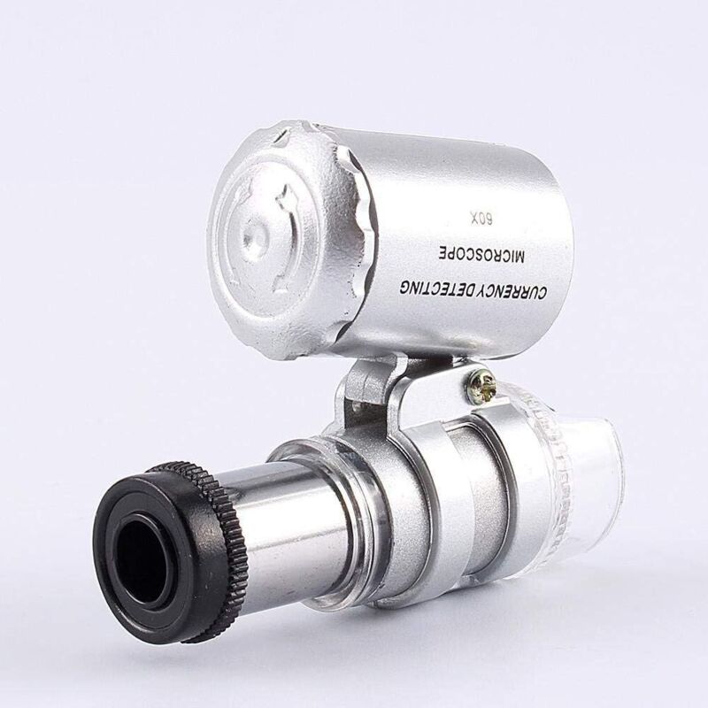 Mini Microscope en Métal Loupe de Poche 60 x avec lumière LED UV pour Bijoux Diamants, Pierres, pièces de Monnaie, Timbres