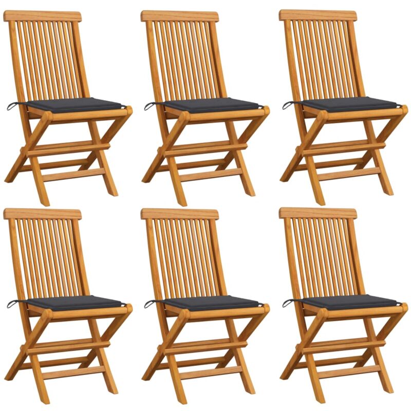 Lot de 6 Chaises de Jardin Exterieur - Chaises Relax Design avec coussins anthracite Bois de teck vidaXL