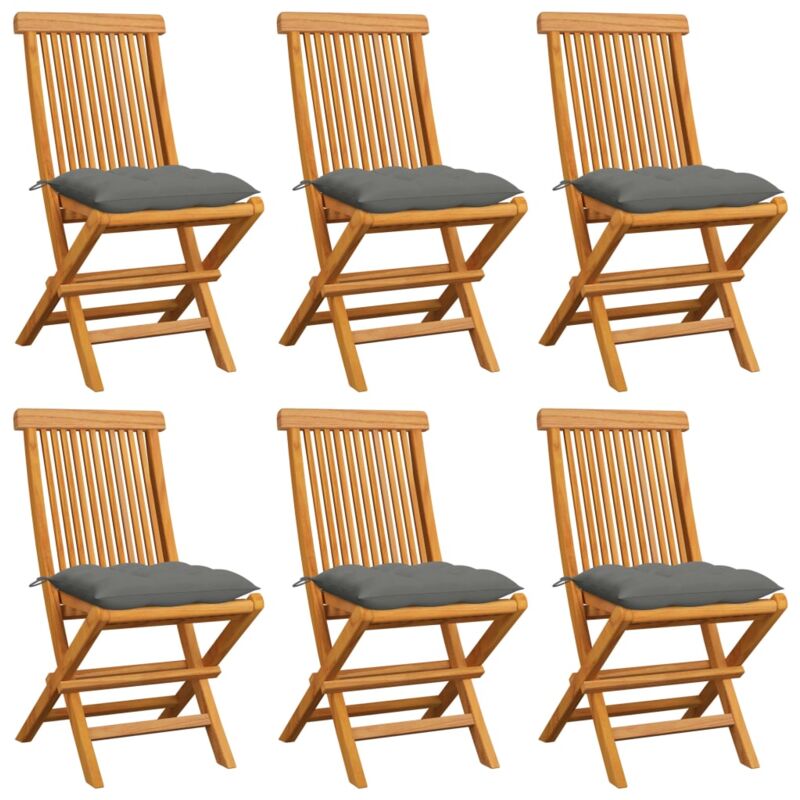Vidaxl - Chaises de jardin avec coussins gris 6 pcs Bois de teck massif