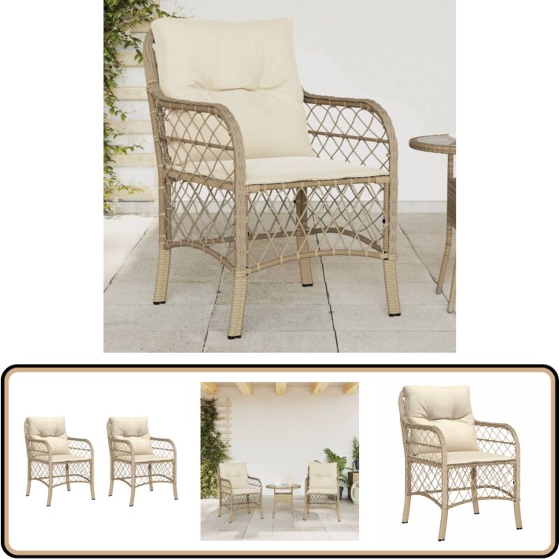 Chaises de jardin avec coussins lot de 2 beige résine tressée - Chaise De Jardin - Fauteuil De Jardin - Mobilier De Jardin - Meubles De Jardin