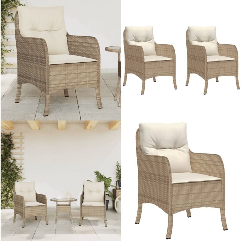 Chaises de jardin avec coussins lot de 2 beige résine tressée - Chaise De Jardin - Fauteuil De Jardin - Mobilier De Jardin - Meubles De Jardin