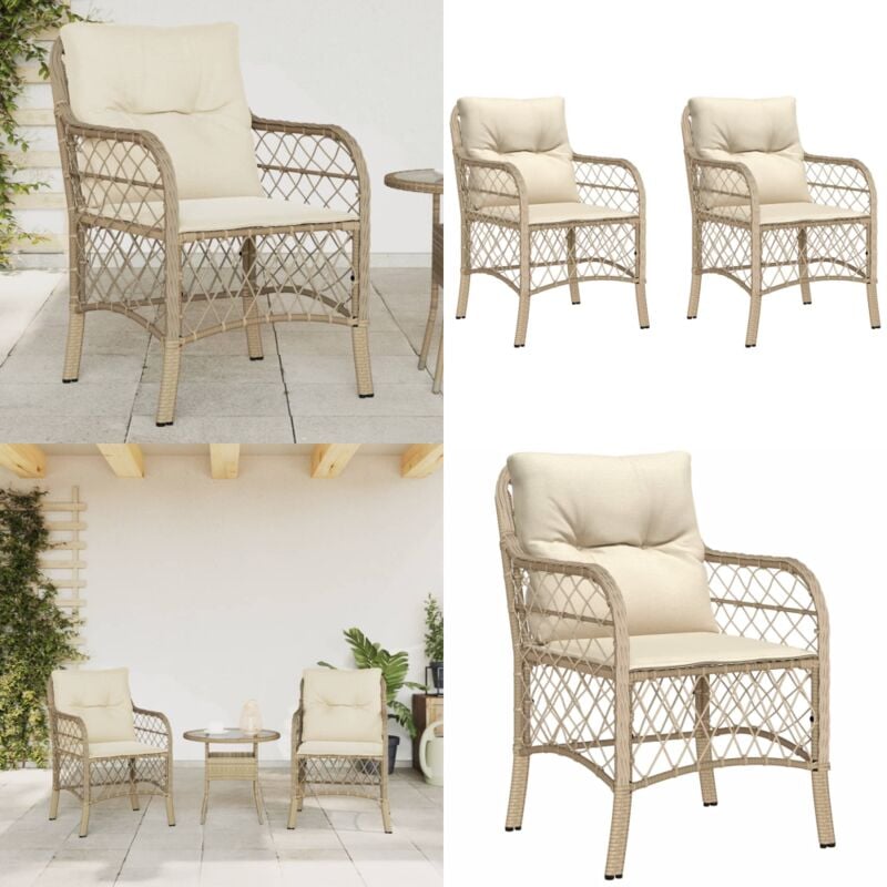 Chaises de jardin avec coussins lot de 2 beige résine tressée - Chaise De Jardin - Fauteuil De Jardin - Mobilier De Jardin - Meubles De Jardin
