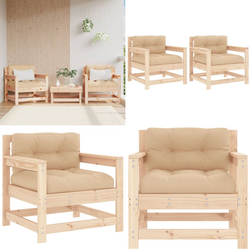 Chaises de jardin avec coussins lot de 2 bois de pin massif - Chaise De Jardin - Mobilier De Jardin - Fauteuil De Jardin - Canapé D'extérieur