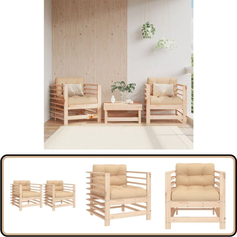 Chaises de jardin avec coussins lot de 2 bois de pin massif - Chaise De Jardin - Mobilier De Jardin - Canapé Extérieur - Fauteuil De Jardin - Meubles