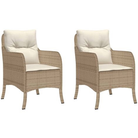 Chaises de jardin avec coussins lot de 2  Chaises d'extérieur beige résine tressée