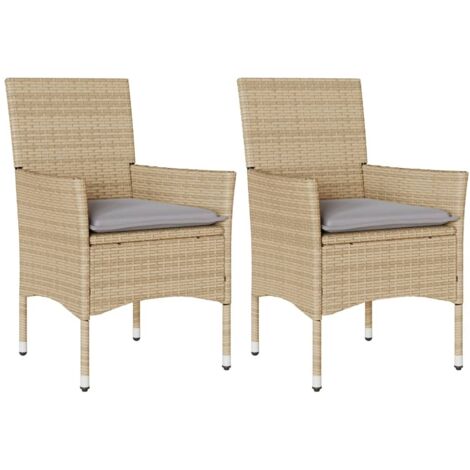Chaises de jardin avec coussins lot de 2  Chaises d'extérieur beige résine tressée